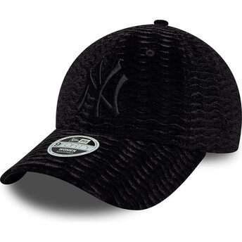 Cappello curvo nero cinghia regolabile 9FORTY Velour dei New York Yankees MLB di New Era