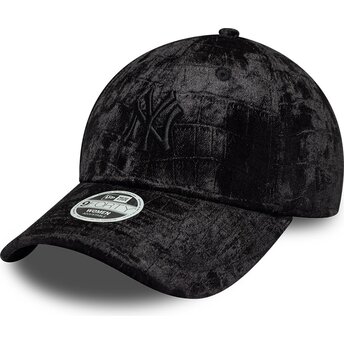 Cappello curvo nero cinghia regolabile 9FORTY Pattern Velour dei New York Yankees MLB di New Era