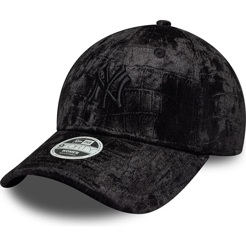 cappello-curvo-nero-cinghia-regolabile-9forty-pattern-velour-dei-new-york-yankees-mlb-di-new-era