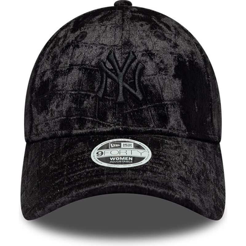 cappello-curvo-nero-cinghia-regolabile-9forty-pattern-velour-dei-new-york-yankees-mlb-di-new-era