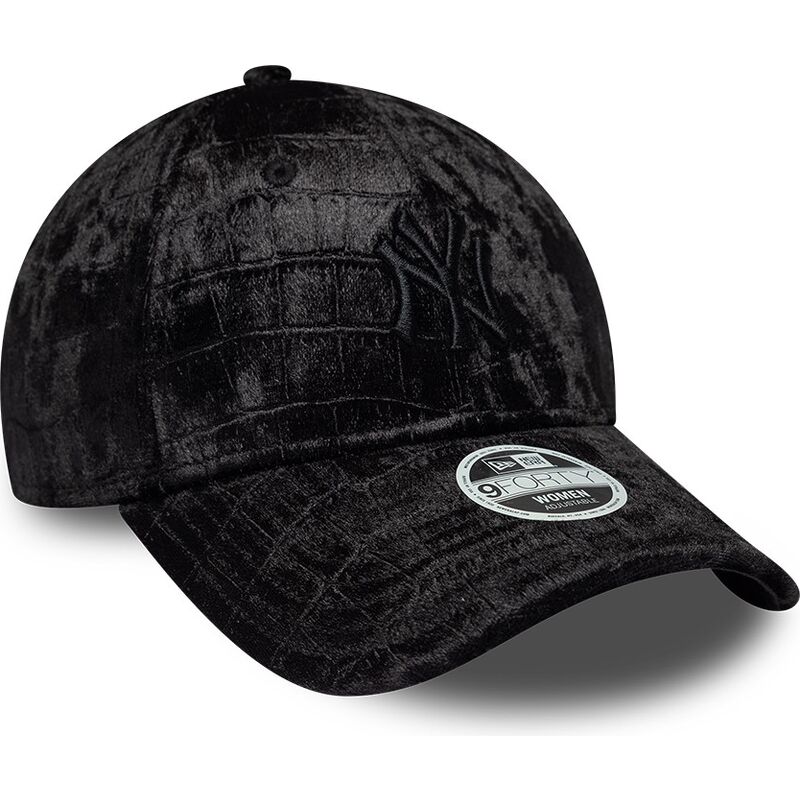 cappello-curvo-nero-cinghia-regolabile-9forty-pattern-velour-dei-new-york-yankees-mlb-di-new-era