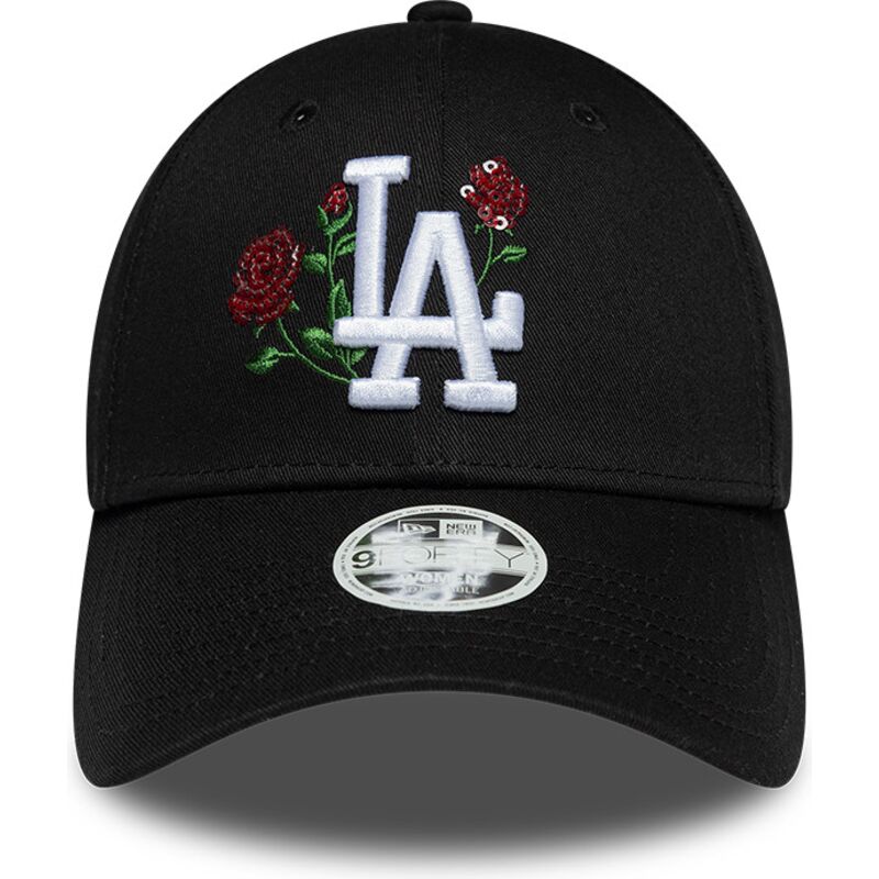 mutzen-gebogen-schwarz-snapback-9forty-rose-sequin-der-los-angeles-dodgers-mlb-von-new-era