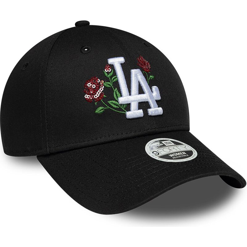 cappello-curvo-nero-snapback-9forty-rose-sequin-dei-los-angeles-dodgers-mlb-di-new-era