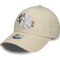 casquette-courbee-beige-snapback-pour-femme-9forty-rose-sequin-new-york-yankees-mlb-new-era