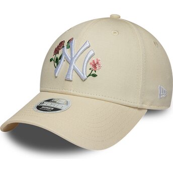 Mützen gebogen beige snapback 9FORTY Rose Sequin der New York Yankees MLB von New Era