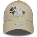 casquette-courbee-beige-snapback-pour-femme-9forty-rose-sequin-new-york-yankees-mlb-new-era