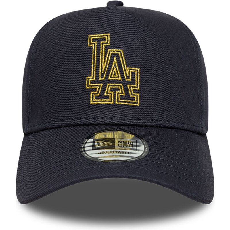 casquette-courbee-bleue-marine-snapback-avec-logo-dore-e-frame-metallic-outline-los-angeles-dodgers-mlb-new-era