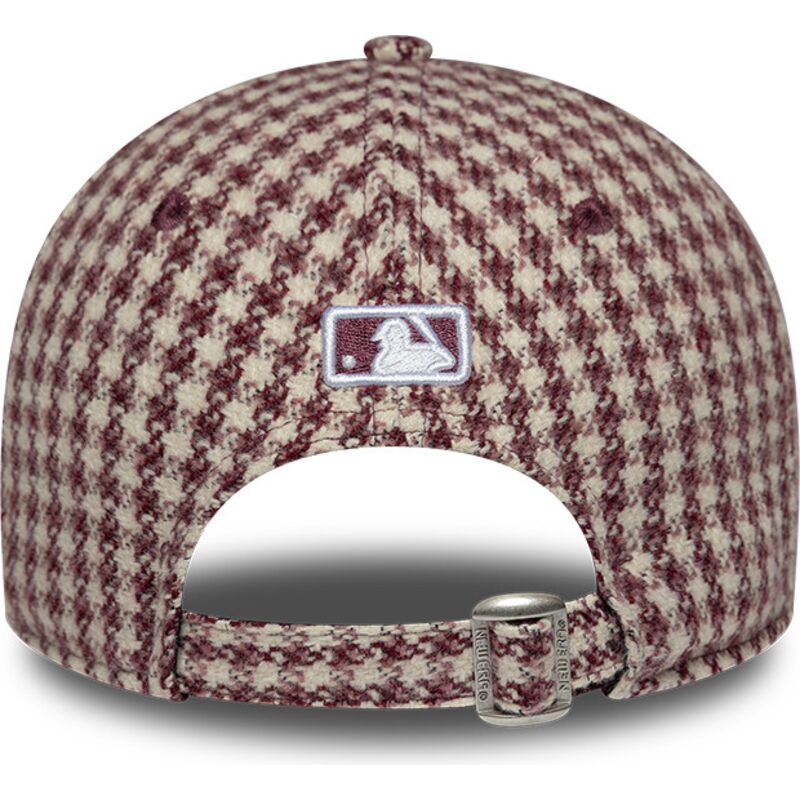 cappello-curvo-rosso-cinghia-regolabile-9forty-m-crown-houndstooth-dei-new-york-yankees-mlb-di-new-era