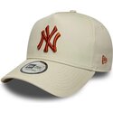 casquette-courbee-beige-snapback-avec-logo-marron-e-frame-league-essential-new-york-yankees-mlb-new-era