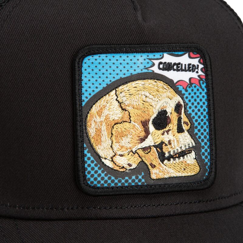 mutzen-gebogen-schwarz-snapback-cancelled-skull-pop-art-strikes-back-the-farm-goorin-bros