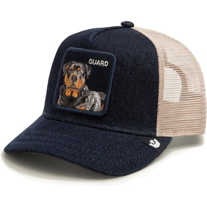 casquette-trucker-bleue-marine-et-beige-chien-guard-denim-after-dark-the-farm-goorin-bros