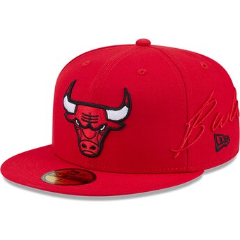 Mützen flach rot angepasst 59FIFTY Side Script der Chicago Bulls NBA von New Era