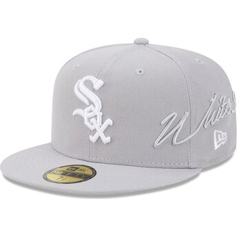 Cappello piatto grigio aderente 59FIFTY Side Script dei Chicago White Sox MLB di New Era