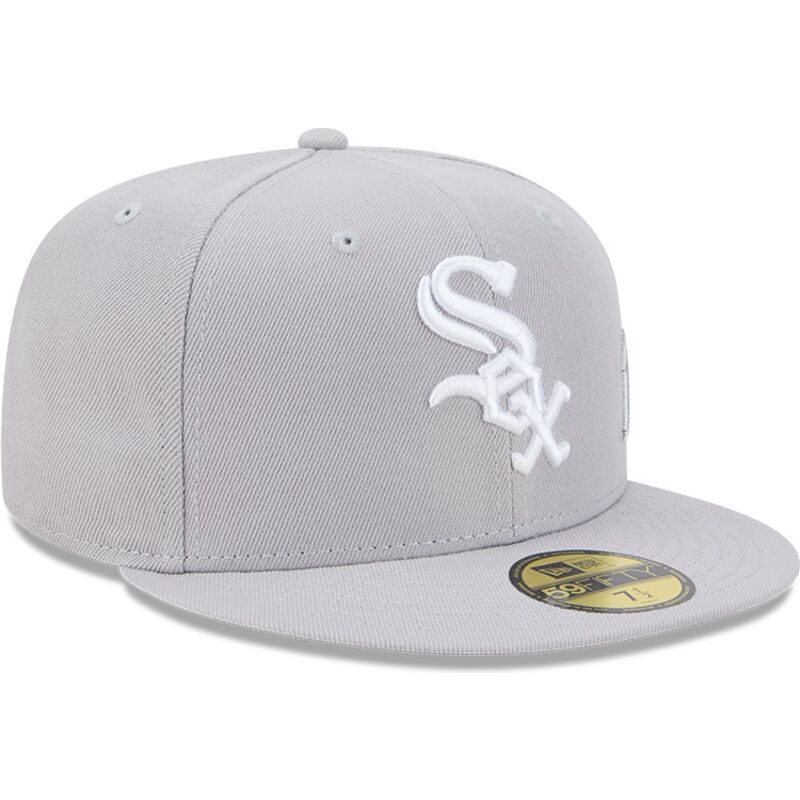 cappello-piatto-grigio-aderente-59fifty-side-script-dei-chicago-white-sox-mlb-di-new-era