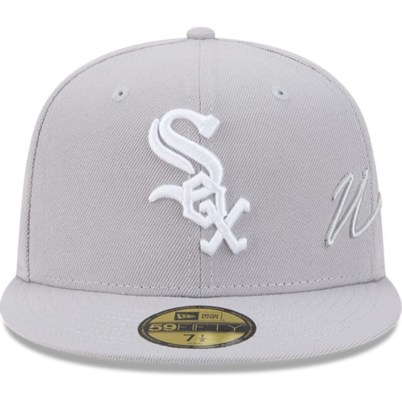 casquette-plate-grise-ajustee-59fifty-side-script-chicago-white-sox-mlb-new-era