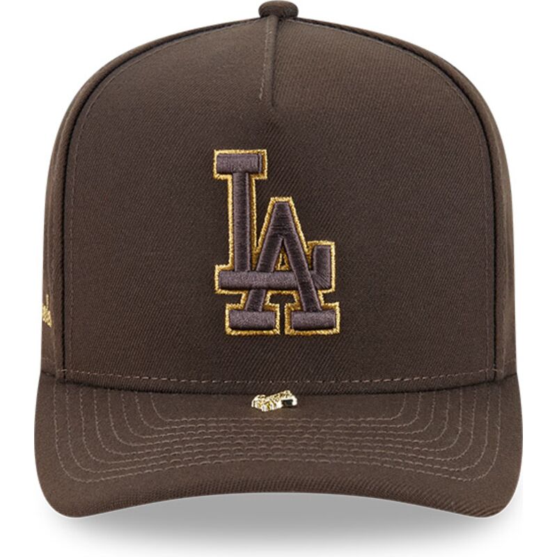 cappello-curvo-marrone-snapback-9fifty-a-frame-precurved-visor-pin-dei-los-angeles-dodgers-mlb-di-new-era