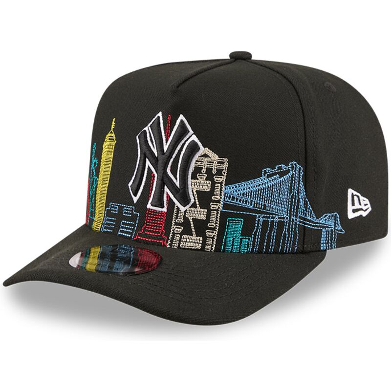 cappello-curvo-nero-snapback-9fifty-a-frame-precurved-skyline-dei-new-york-yankees-mlb-di-new-era