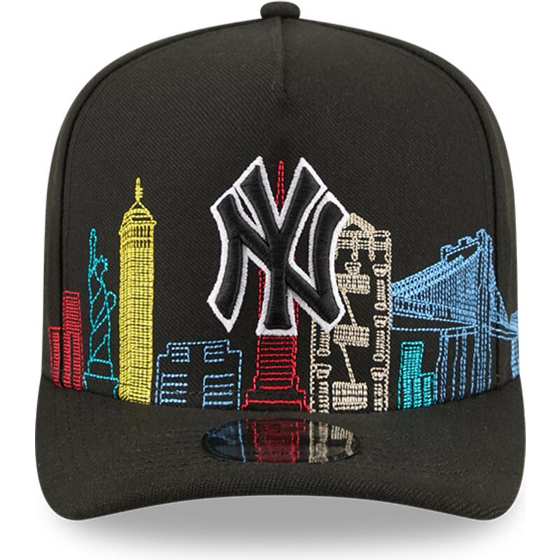cappello-curvo-nero-snapback-9fifty-a-frame-precurved-skyline-dei-new-york-yankees-mlb-di-new-era