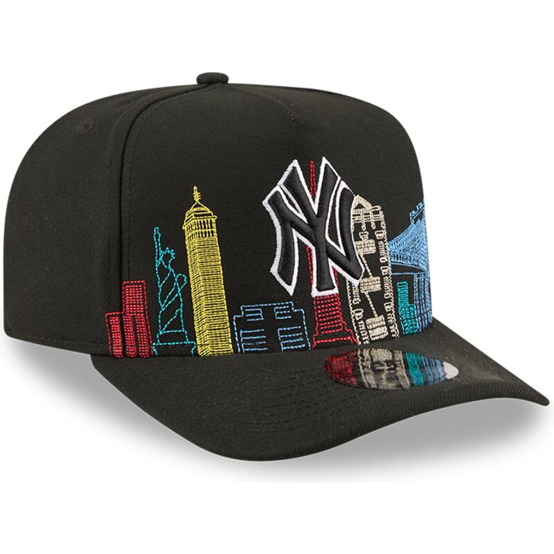 cappello-curvo-nero-snapback-9fifty-a-frame-precurved-skyline-dei-new-york-yankees-mlb-di-new-era