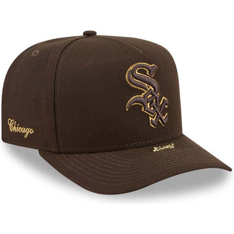 mutzen-gebogen-braun-snapback-9fifty-a-frame-precurved-visor-pin-der-chicago-white-sox-mlb-von-new-era