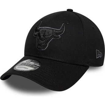 Cappello curvo nero cinghia regolabile 9FORTY Team Outline dei Chicago Bulls NBA di New Era