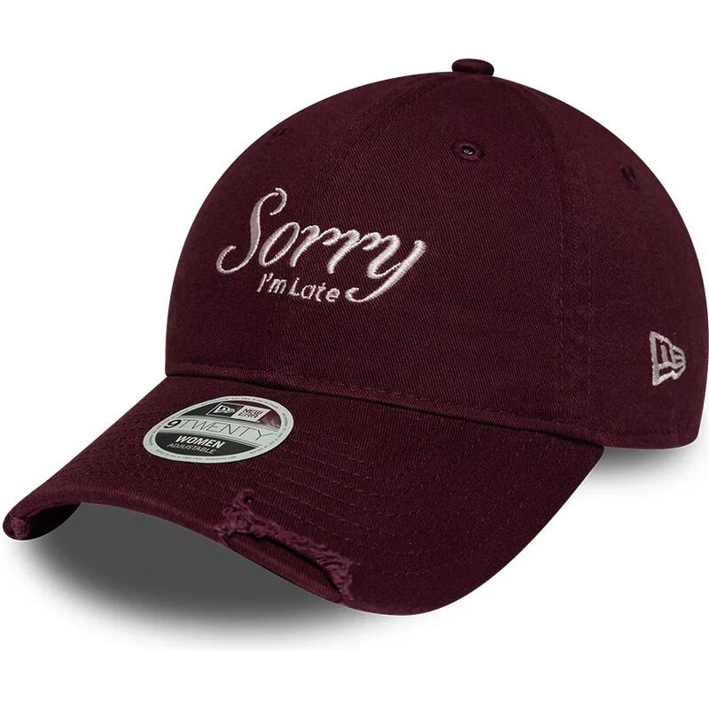 casquette-courbee-grenat-ajustable-pour-femme-9twenty-slogan-sorry-i-m-late-new-era
