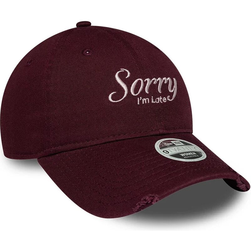 mutzen-gebogen-rot-verstellbares-band-9twenty-slogan-sorry-i-m-late-von-new-era
