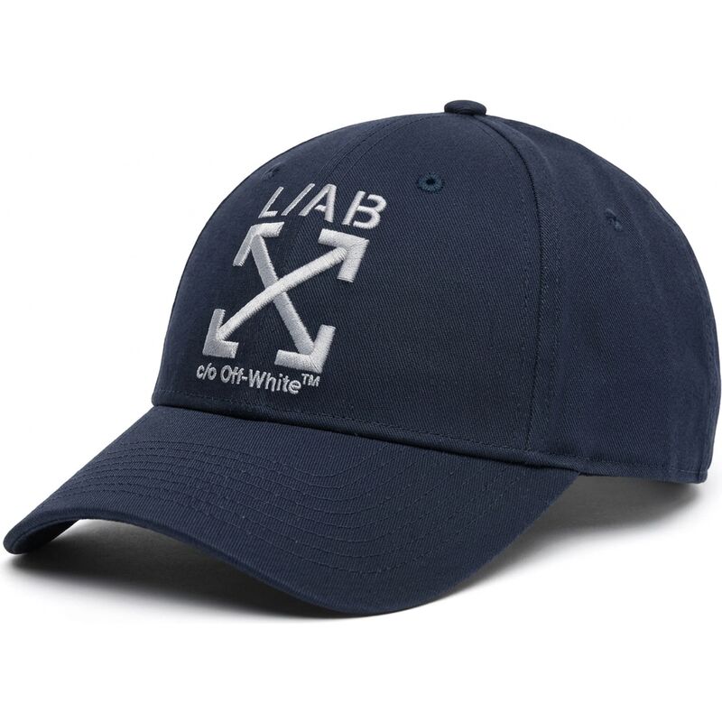 cappello-curvo-blu-marino-cinghia-regolabile-clamp-arrows-twill-di-l-ab-c-o-off-white