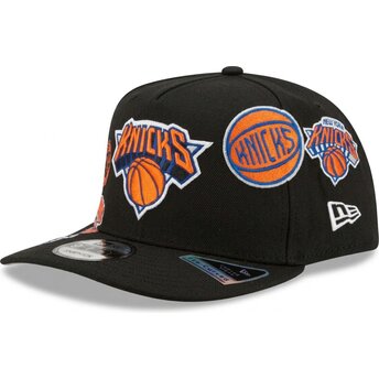 Mützen gebogen schwarz snapback 9FIFTY A Frame Precurved Multi Patches der New York Knicks NBA von New Era