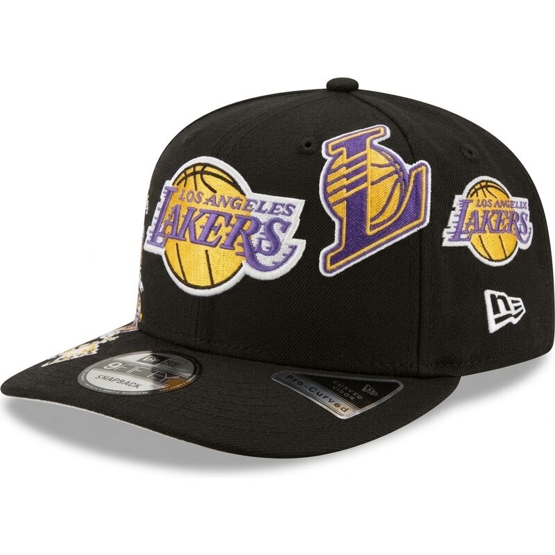 mutzen-gebogen-schwarz-snapback-9fifty-a-frame-precurved-multi-patch-der-los-angeles-lakers-nba-von-new-era