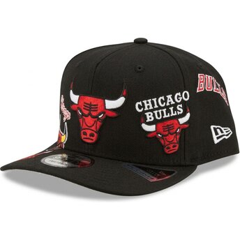 Casquette courbée noire snapback 9FIFTY A Frame Precurved Multi Patch Chicago Bulls NBA New Era