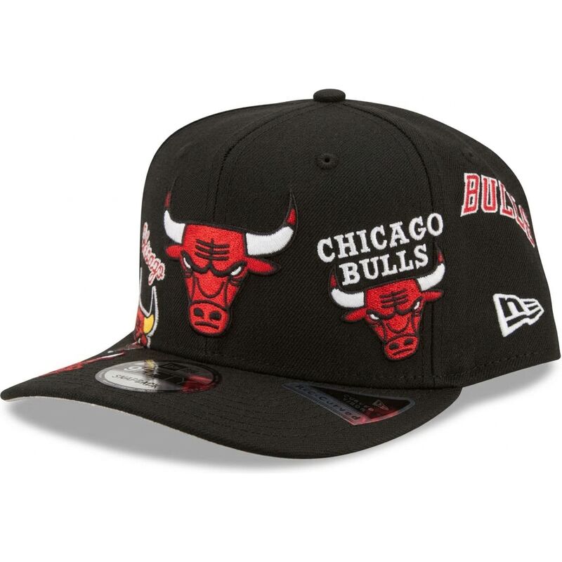 cappello-curvo-nero-snapback-9fifty-a-frame-precurved-multi-patch-dei-chicago-bulls-nba-di-new-era
