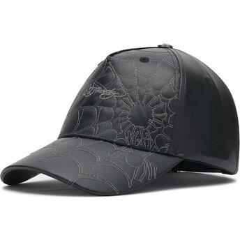 Cappello curvo nero cinghia regolabile Spiderweb PU Leather di Ed Hardy