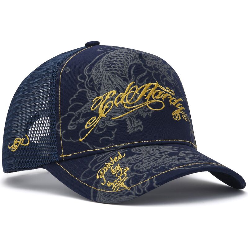 casquette-trucker-bleue-marine-outline-dragons-ed-hardy