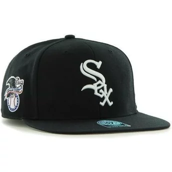 Cappellino visiera piatta nero snapback tinta unita con logo laterale di MLB Chicago White Sox di 47 Brand
