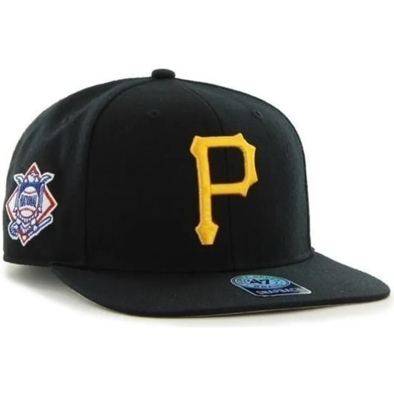 Casquette plate noire snapback unie avec logo lateral MLB Pittsburgh Pirates 47 Brand Casquette plate noire snapback unie avec logo lateral MLB Pittsburgh Pirates 47 Brand
