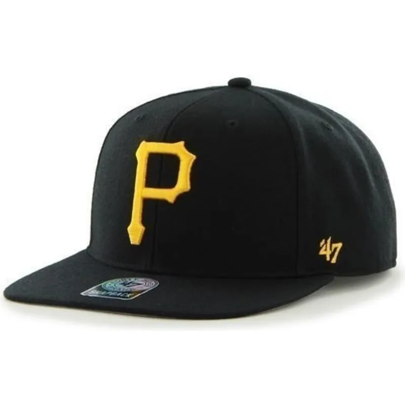 cappelli-piatta-nero-snapback-lisa-lateral-dei-pittsburgh-pirates-mlb-di-47-brand