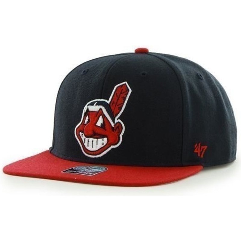 47-brand-flat-brim-mit-altem-logo-seitliches-logo-mlb-cleveland-indians-smooth-snapback-cap-marineblau