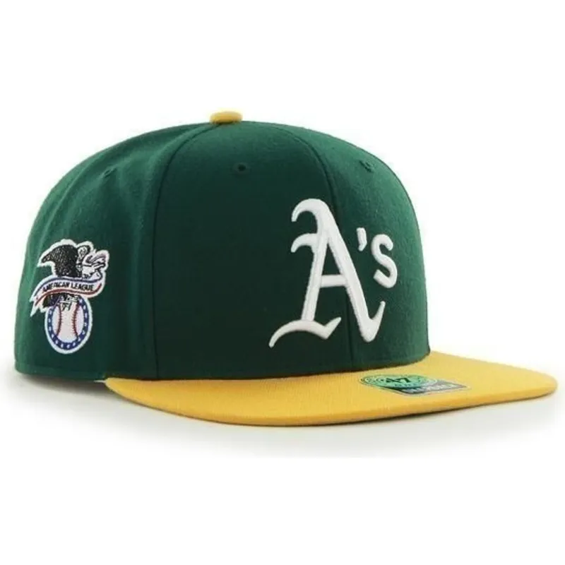 cappelli-piatta-verde-snapback-lisa-lateral-dei-oakland-athletics-mlb-di-47-brand