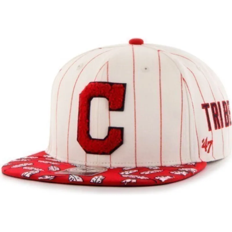 cappello-snapback-piatto-crema-con-strisce-rosse-e-lettere-laterali-dei-cleveland-indians-mlb-di-47-brand