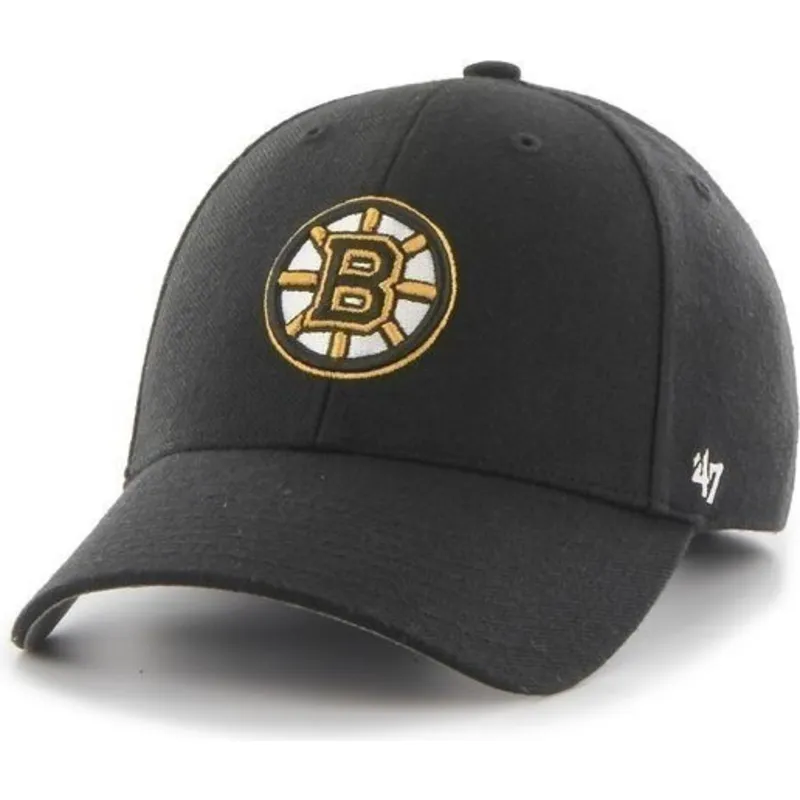 cappellino-visiera-curva-nero-liscio-di-nhl-boston-bruins-di-47-brand