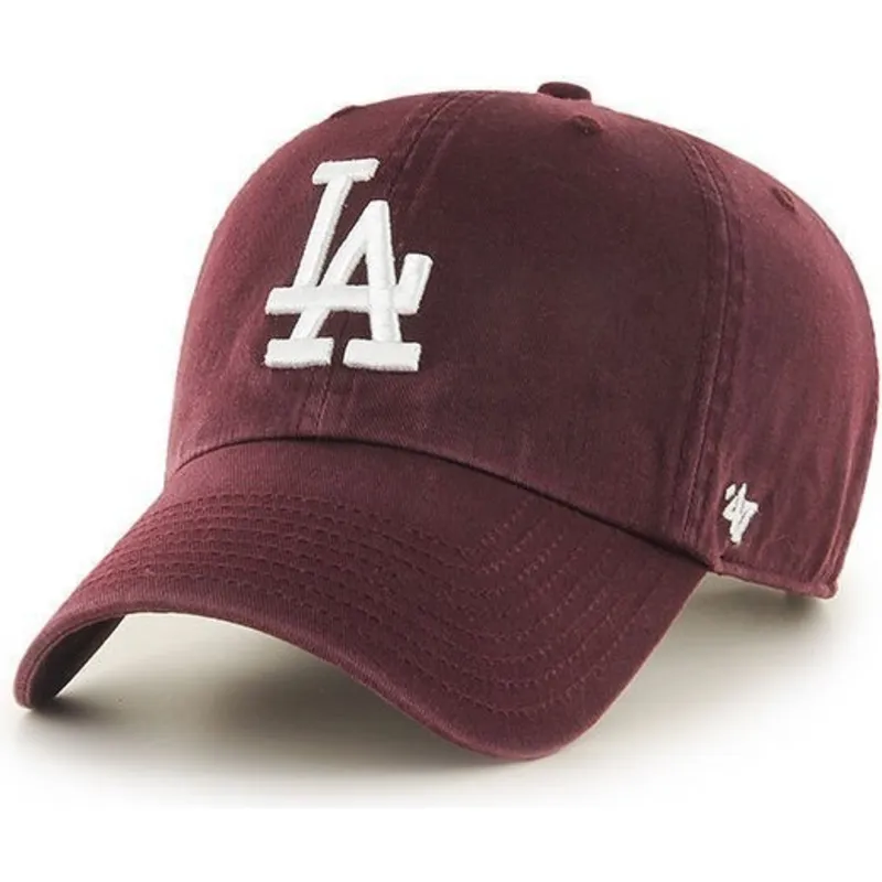 gebogene-weinrote-kappe-der-los-angeles-dodgers-mlb-clean-up-von-47-brand