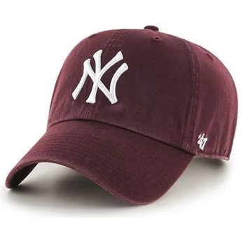 47 Brand Curved Brim New York Yankees MLB Clean Up Maroon Cap