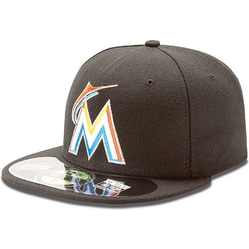 mutzen-flach-schwarz-angepasst-59fifty-authentic-on-field-der-miami-marlins-mlb-von-new-era
