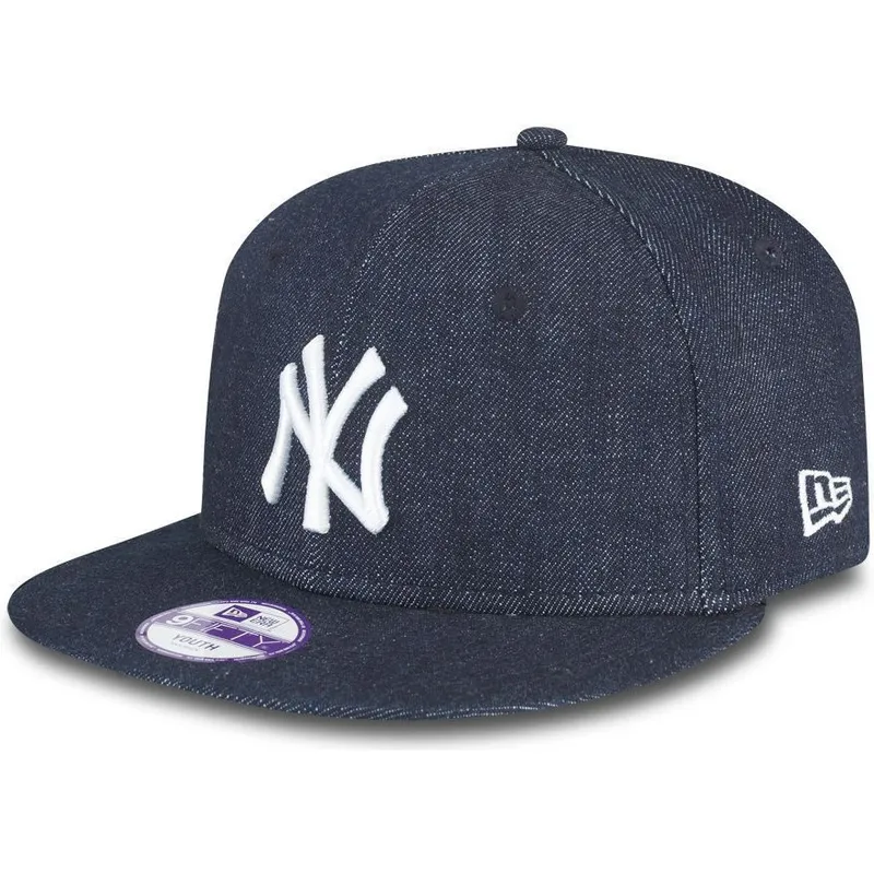 cappelli-piatta-blu-marino-snapback-per-bambino-9fifty-essential-denim-dei-new-york-yankees-mlb-di-new-era